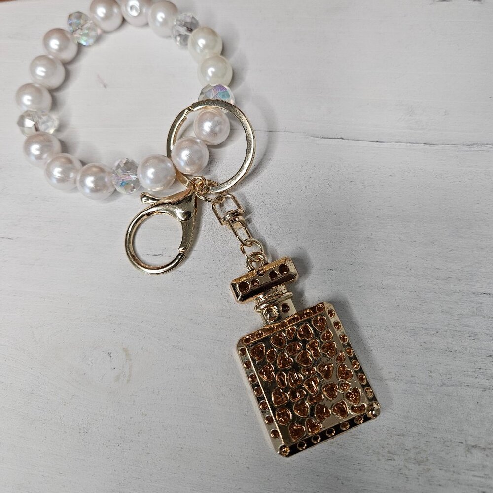Clear White Rhinestone Perfume Bottle Key Chain Purse Pull Unbranded - Picture 3 of 4